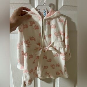 NWT Carter's White and Pink Lamb Baby Hooded Robe Size 0-9 Months